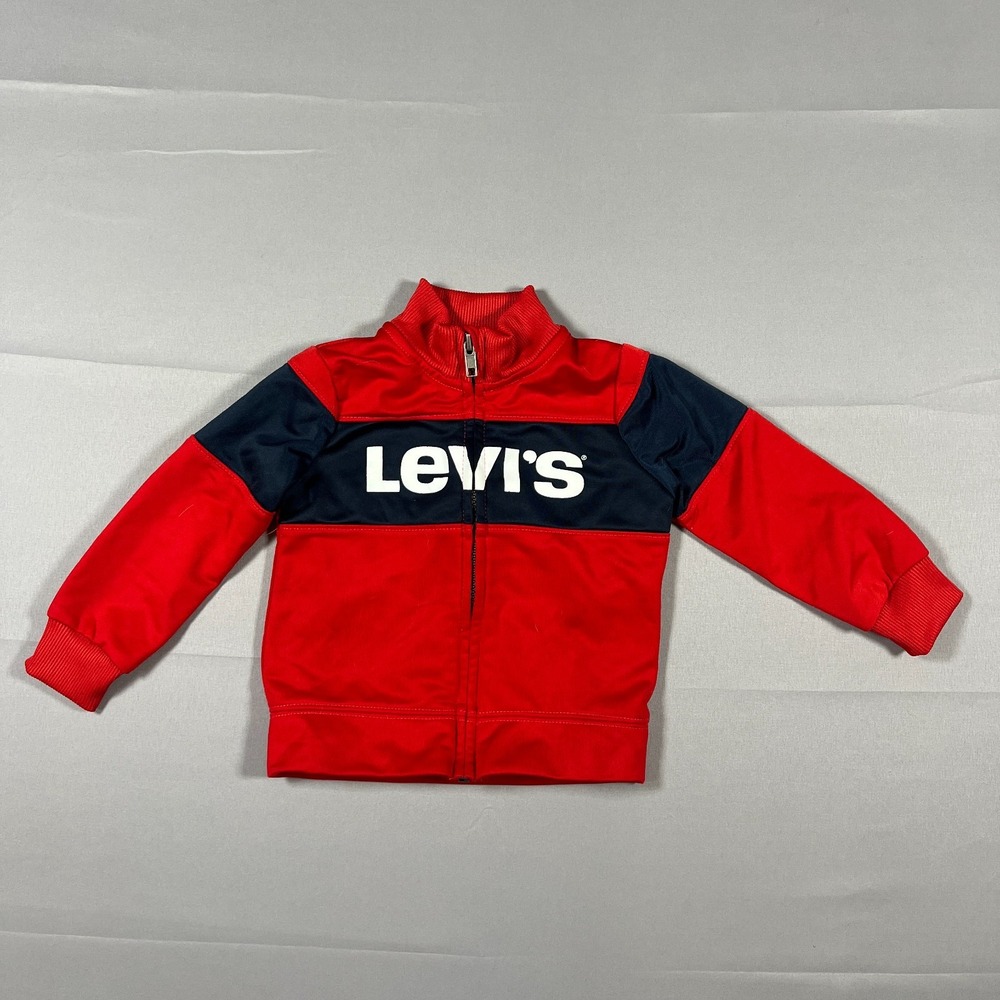 Levi's Full Zip Jacket Kids 12M Red Navy Blue Colorblock Ribbed Cuffs Mock Neck